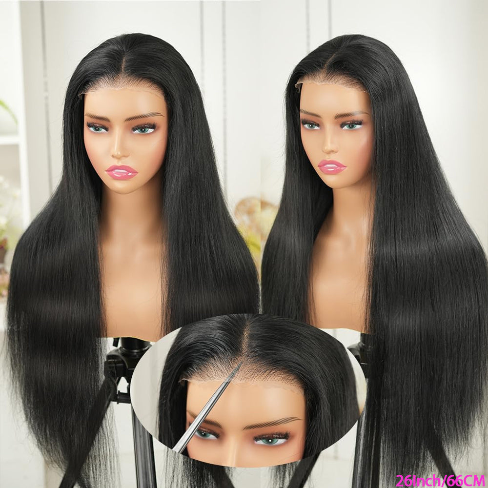 5x5 HD Transparent Lace Front Wig Glueless Closure Human Hair Wig - 3-Second Application, Pre-Plucked & Pre-Cut, Pre-Bleached Knots, 250% Density Sleek Straight Hair for | Natural Hairline, High-Density Voluminous Hair, Wig A